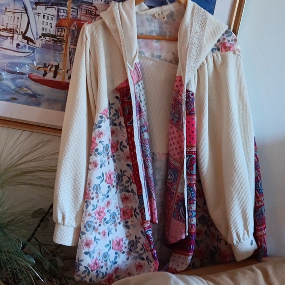 POL Multicolor Textured Fabric Hooded Sweater Jacket - Picture 9 of 10